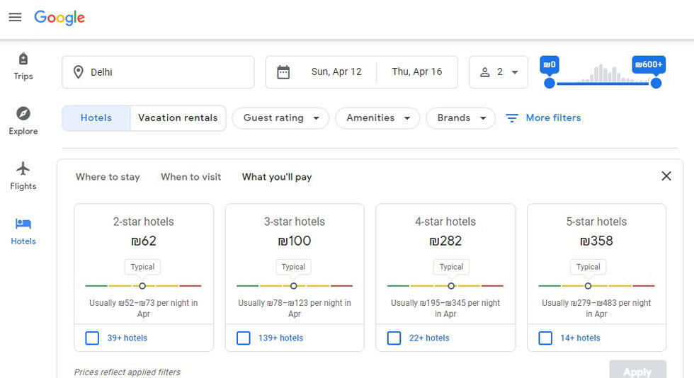 Цены в отелях разных категорий. Фото: снимок c экрана (Фото: снимок экрана) Цены в отелях разных категорий. Фото: снимок c экрана