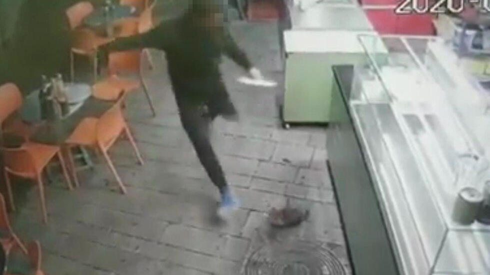 Момент нанесения удара по коту