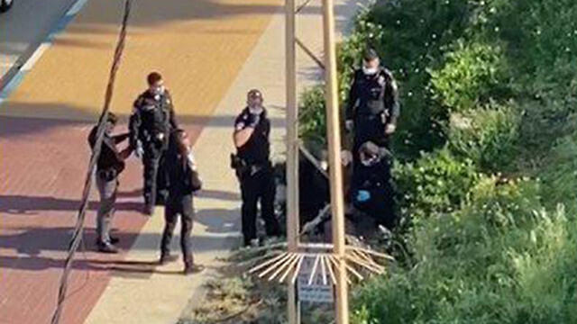 Силовое задержание нарушителя карантина в Бат-Яме. Фото: кадр из видео (צילום: צביקה גרייבר) Силовое задержание нарушителя карантина в Бат-Яме. Фото: кадр из видео