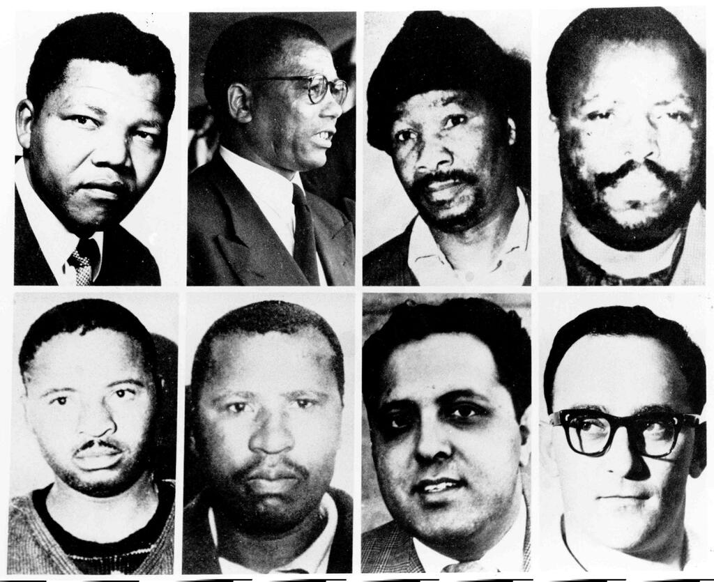 Rivonia trialists – (L to R top row) Nelson Mandela, Walter Sisulu, Gowan Mbeki, Raymond Mhlaba, (bottom row) Elias Motsoaledi, Andrew Mlangeni, Ahmed Kathrada and Dennis Goldberg