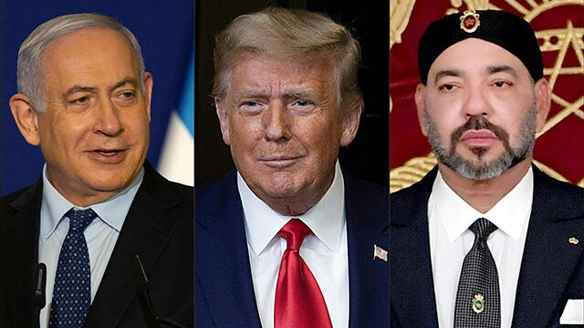 بنیامین نتانیاهو، نخست‌وزیر، دونالد ترامپ، رئیس‌جمهور آمریکا، ملک محمد ششم مراکش