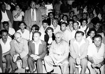 David Ben-Gurion at a Mapai election rally in 1955 (Photo: David Rubinger) בן גוריון בעצרת בחירות של מפא"י