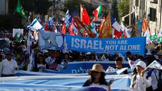 Evangelical Christians march in a demonstration of support for Israel in Jerusalem in 2016 