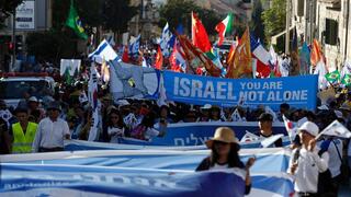Evangelical Christians march in a demonstration of support for Israel in Jerusalem in 2016 