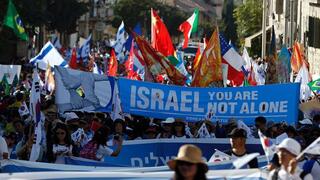 Evangelical Christians march in a demonstration of support for Israel in Jerusalem in 2016 