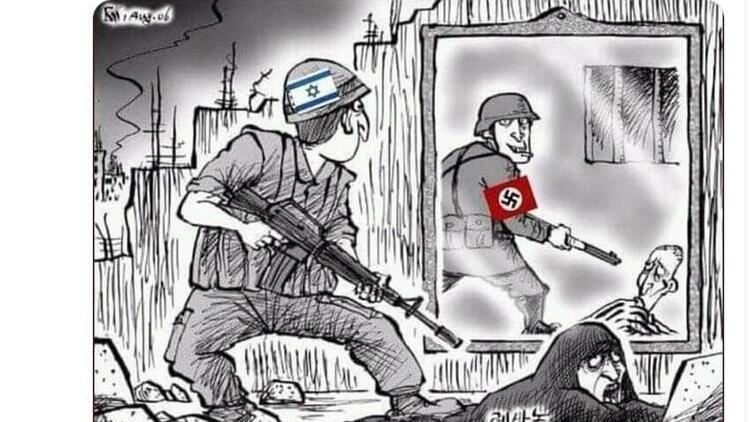 ציוץ של קריקטורה שמשווה בין צה"ל לנאצים