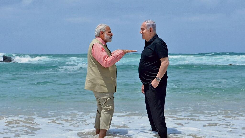בנימין נתניהו ונרנדרה מודי בביקור ראש ממשלת הודו בישראל