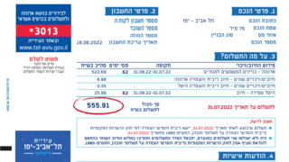 חשבון ארנונה מצונזר, עיריית תל אביב-יפו