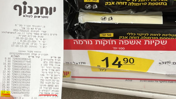 המחיר על המדף ובקופה היה שונה