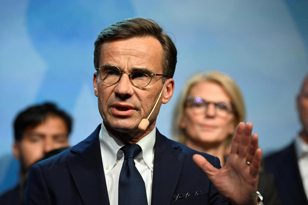 Prime Minister Ulf Kristersson (Photo: Reuters) מנהיג מפלגת הימין-מרכז המתונים אולף קריסטרסון נואם לתומכיו בתום בחירות שבדיה