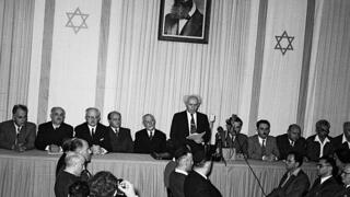 דוד בן גוריון ברגע ההכרזה על הקמת מדינת ישראל