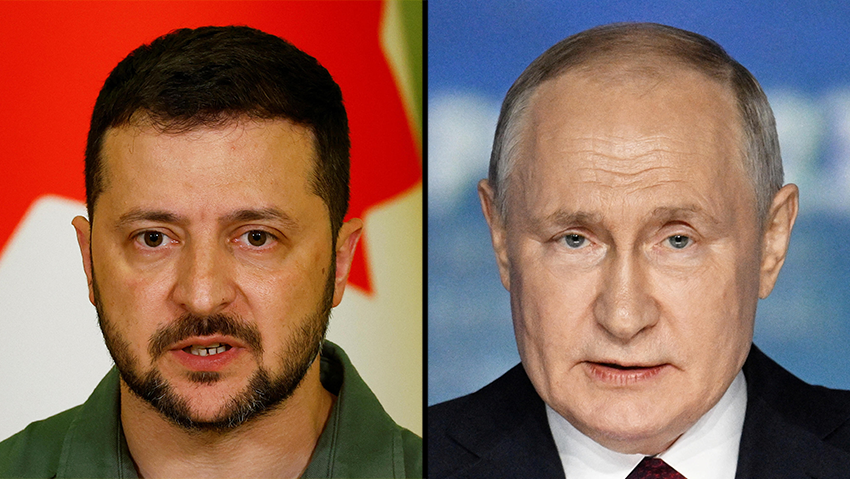 Zelensky and Putin (Photo: Reuters) נשיא אוקראינה וולודימיר זלנסקי במסיבת עיתונאים בקייב עם ראש ממשלת קנדה ג'סטין טרודו