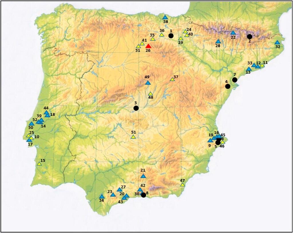 תפוצה גיאוגרפית של אתרים נאוליתיים קדומים בחצי האי האיברי