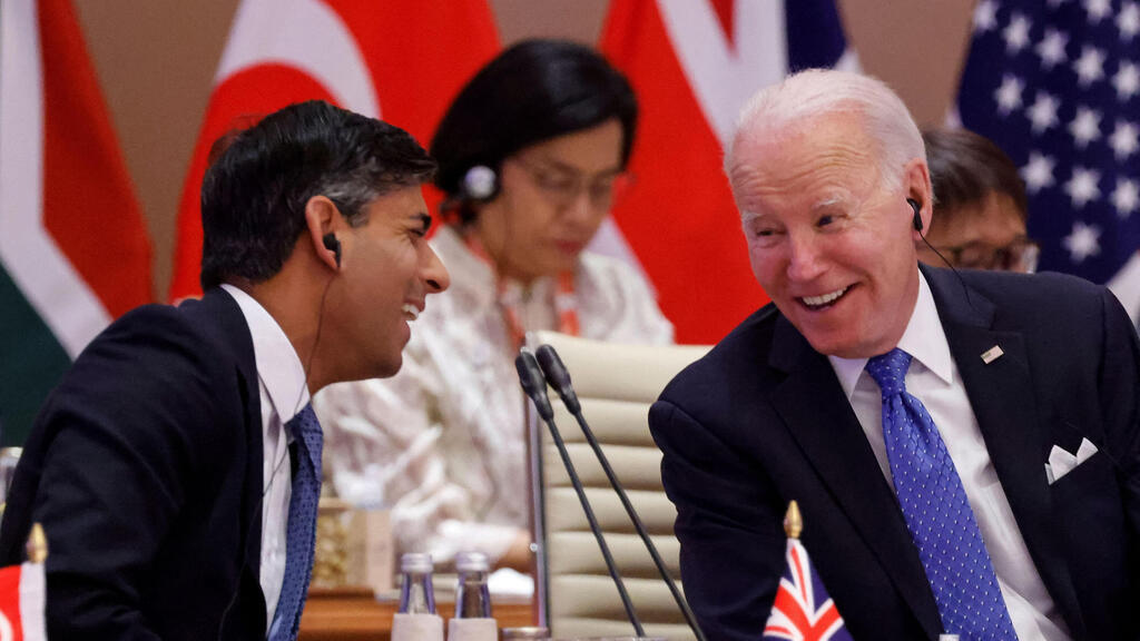 הודו בהראט ועידת ה G20 G-20 נשיא ארה"ב ג'ו ביידן ו ראש ממשלת בריטניה רישי סונאק