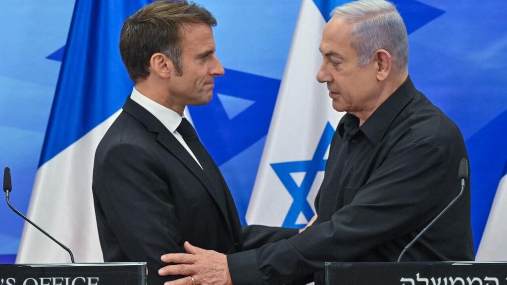 פגישת ראש הממשלה בנימין נתניהו עם נשיא צרפת, עמנואל מקרון, בביקורו בישראל בעקבות המלחמה