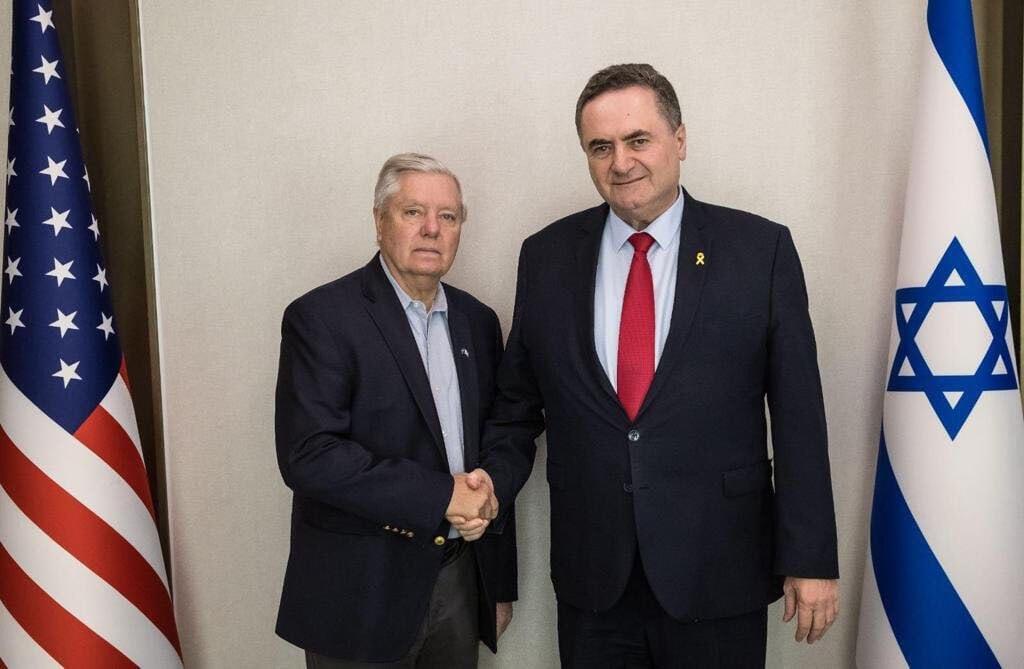 Graham and Defense Minister Israel Katz (Photo: from X) לינדזי גרהאם וישראל כ"ץ