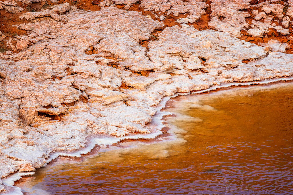 The seepage water carved out the ravine, creating what looks like a canyon (Photo: Arik Danino) הנהר הסודי בים המלח