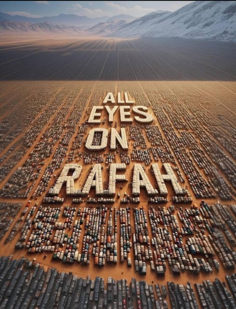 The viral 'All Eyes on Rafah' campaign, sharing a campaign built around an AI-generated image קמפיין עולמי למען רפיח עזה מלחמת חרבות ברזל פלסטינים
