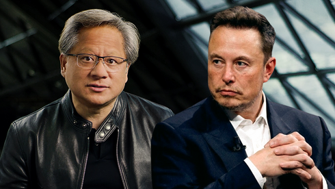 מימין: אילון מאסק וג'ייסון הואנג מנכ"ל אנבידיה