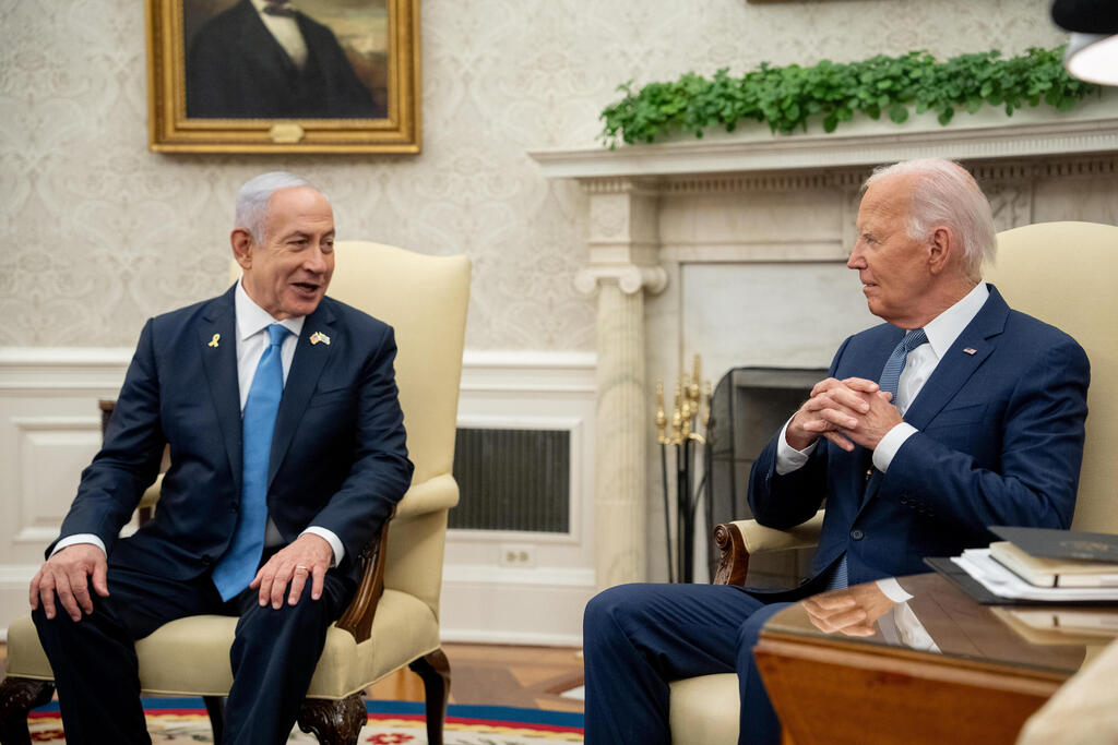 Arms transfers continued even after the “red line” was crossed. Biden and Netanyahu (Photo: Andrew Harnik/Getty Images) פגישתם של ג'ו ביידן נשיא ארה"ב ובנימין נתניהו ראש הממשלה