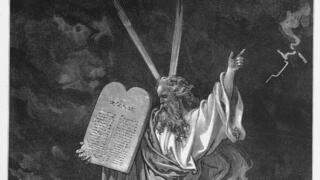 משה יורד מהר סיני עם לוחות הברית – מציורי התנ"ך של גוסטב דורה