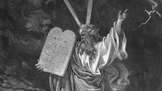 משה יורד מהר סיני עם לוחות הברית – מציורי התנ"ך של גוסטב דורה