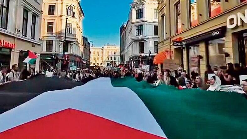 Pro-Palestinian protest in Oslo (Photo: X) הפגנה פרו־פלסטינית