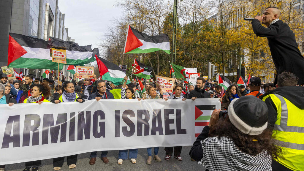 Anti-Israel demonstration in Brussels (Photo: Nicolas Maeterlinck/ Belga / AFP) בריסל בלגיה מחאה פרו פלסטינית