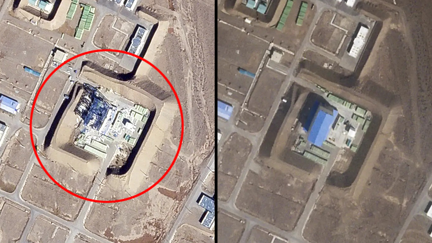 צילומי לוויין שמראים נזק ל מרכז החלל שאהרוד שמשמש לשיגורים של משמרות המהפכה בצפון איראן במחוז סמנאן לכאורה בגלל תקיפה של ישראל מבצע ימי תשובה