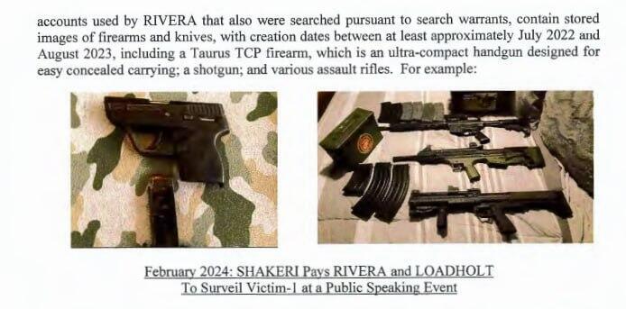 כלי הנשק שנתפסו אצל הנאשמים בתכנון ניסיון ההתנקשות בטראמפ