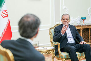 Iran's President Masoud Pezeshkian meets with International Atomic Energy Agency (IAEA) Director General Rafael Mariano Grossi in Tehran