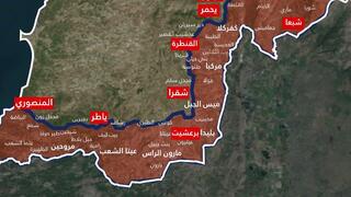 מפת דובר צה"ל של הכפרים בדרום לבנון שאסור לתושביהם לשוב אליהם