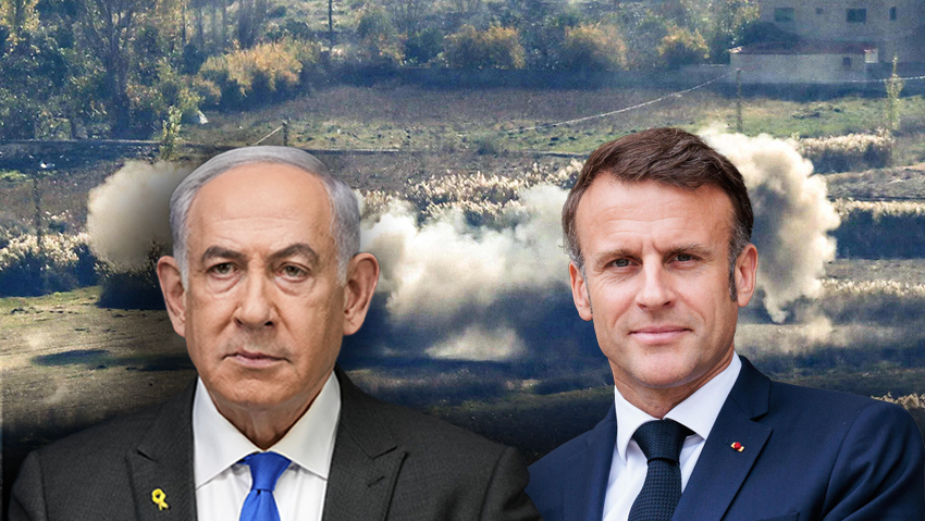 בינימין נתניהו, נשיא צרפת עמנואל מקרון, אזור מרג' עיון לבנון עשן תקיפה צה"ל