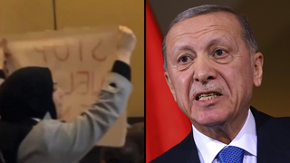 מפגין נגד נשיא רג'פ טאיפ ארדואן בטענה שהוא ממשיך לקים קשרי סחר עם ישראל