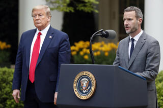 Adam Boehler speaks about the coronavirus in the Rose Garden of the White House in 2020