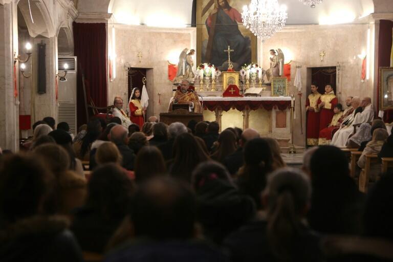 Christians at church in Aleppo 