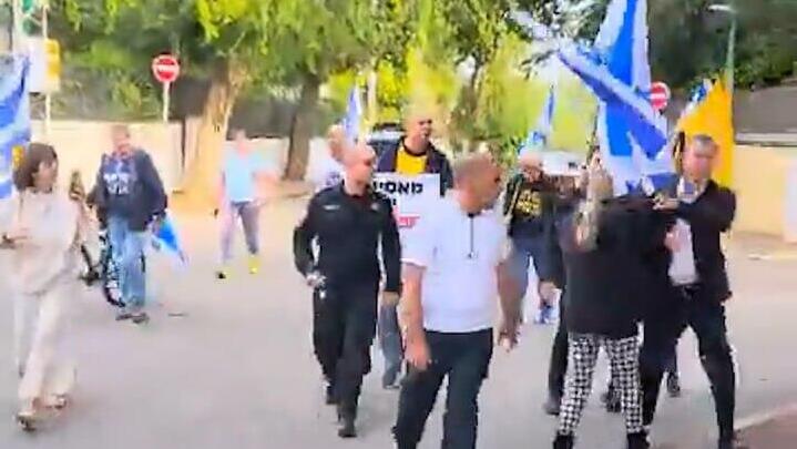 יולי אדלשטיין דוחף מפגינה