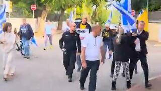 יולי אדלשטיין דוחף מפגינה