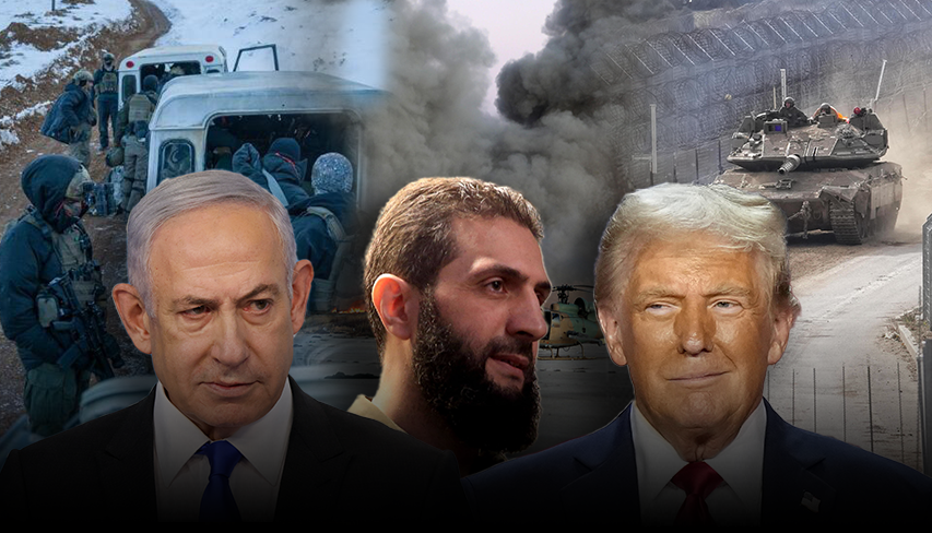 Photo: Haj Suleiman/Getty Images, IDF , AP/Matias Delacroix, Abdulaziz KETAZ / AFP, Mark Israel Salem, AP/ Alex Brandon נתניהו, טראמפ, ואבו מוחמד אל-ג'ולאני