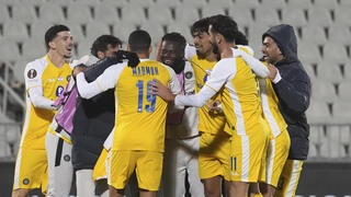 שחקני מכבי ת"א באקסטזה בסיום המשחק