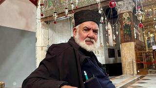 Father Spiridon Sammour in the Church of the Nativity in Bethlehem