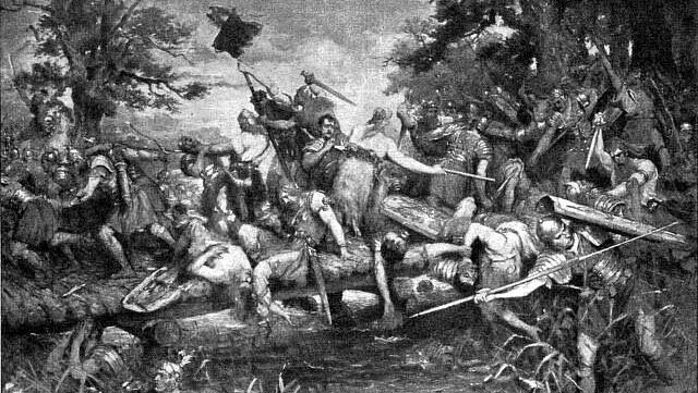 איור שמתאר את הסכסוך בין האימפריה הרומית לבין השבטים הגרמאניים