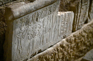 newly-unearthed carved relief  at Queen Hatshepsut's Valley Temple in Deir El-Bahari 