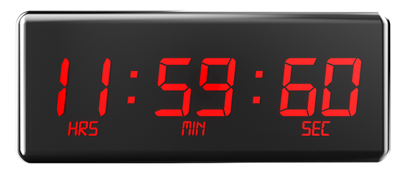 A digital clock displaying an added second