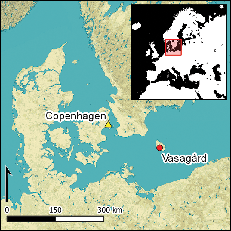 מיקום האתר ואסאגארד, שעל האי הדני בורנהולם, בים הבלטי