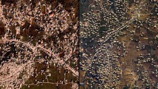 עייתא א־שעב, לפני (מימין) ואחרי תקיפות חיל האוויר