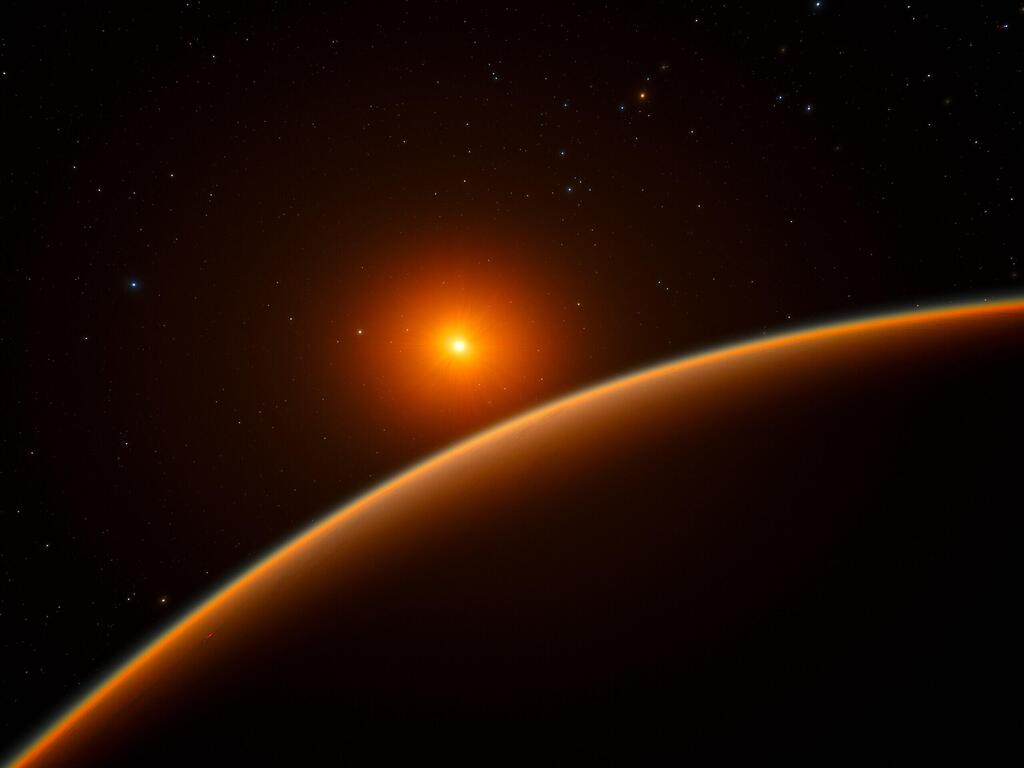 The rocky planet, known as LHS 1140 b, is located 48 light-years from Earth (Illustration: ESO/spaceengine.org) כוכב הלכת LHS 1140 b והכוכב המארח שלו