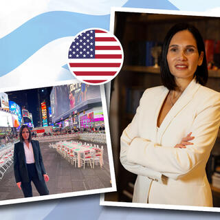 טל על רקע מיצג “שולחן השבת הריק” בטיימס סקוור