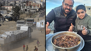 פעילי חמאס מציגים את מחירי המזון בעזה, לאחר כניסת 897 משאיות סיוע לרצועה