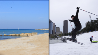 שלג ביוסטון מימין, שמיים בהירים בנהריה משמאל